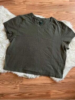 Classic Olive Crewneck Crop Tee - Women